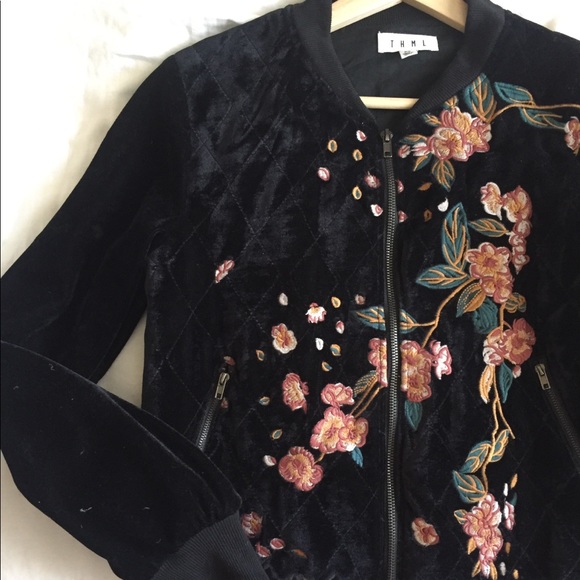 THML Jackets & Blazers - THML Black Velvet Bomber Jacket XS